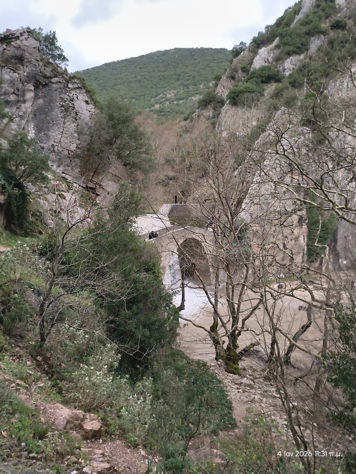 Stone bridge and waterfall of Palaiokarya